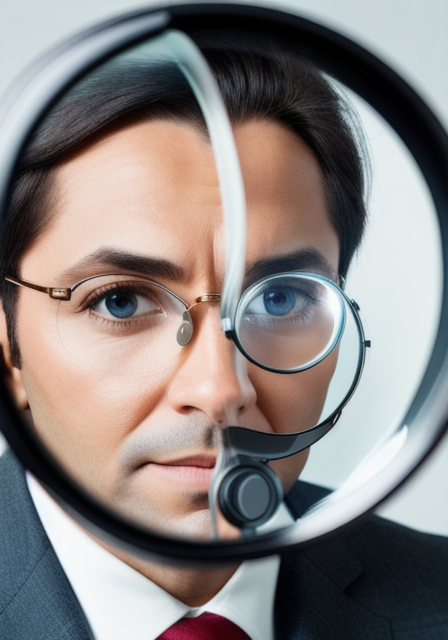 person with a magnifying glass analyzing financial statements