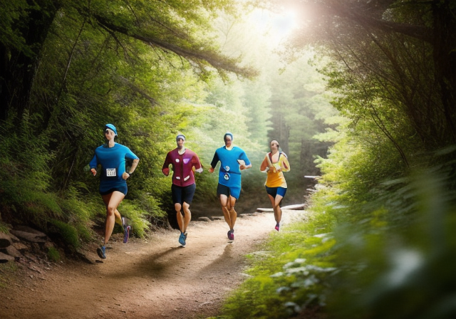 A group of people running on a trail through nature