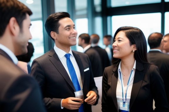 Business professionals networking at a conference
