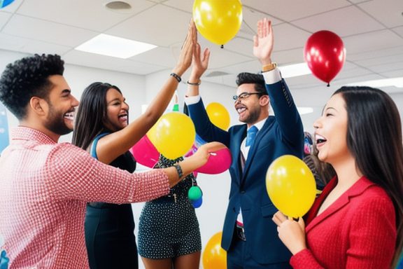 Salespeople celebrating a successful cold call
