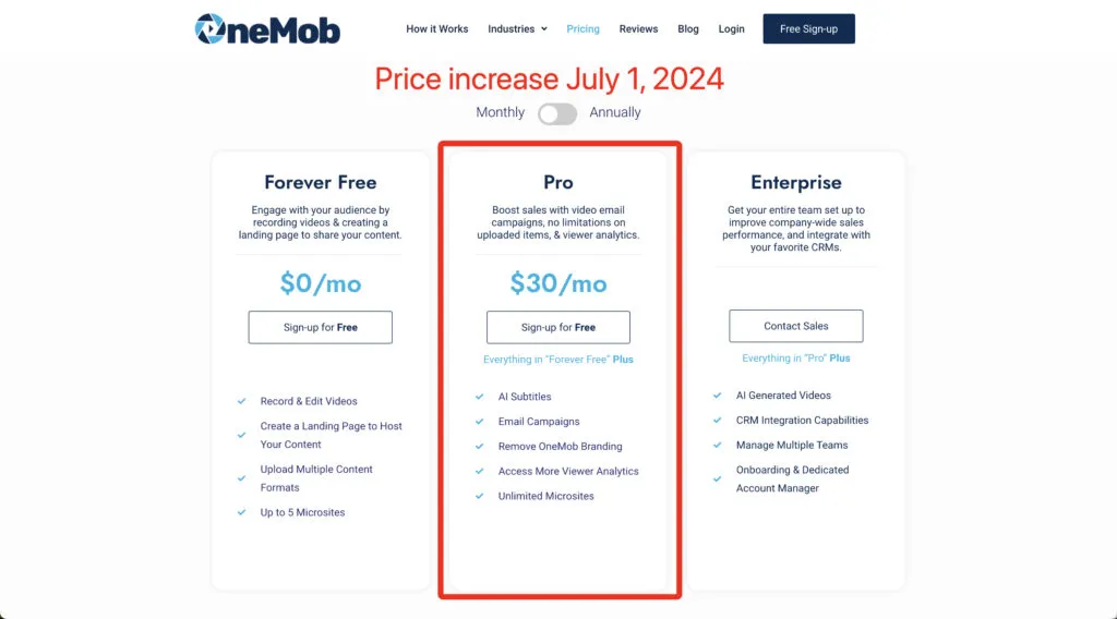 OneMob Pro Price Increase Starting July 1, 2024