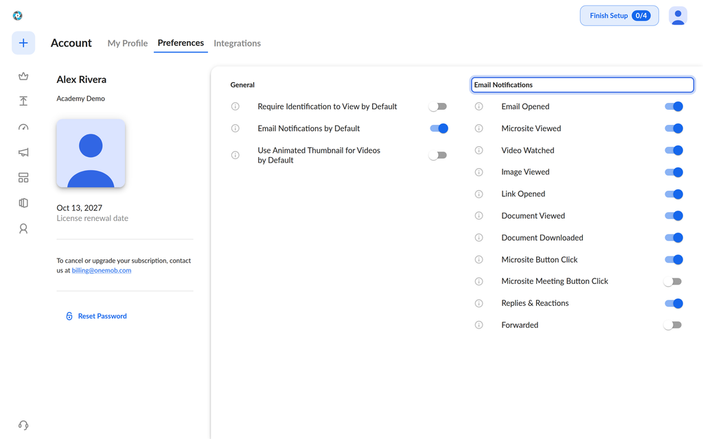 My Preferences page with the Email Notifications toggles switched on