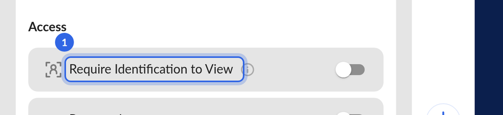 Microsite settings Options section with the Require Identification to View toggle