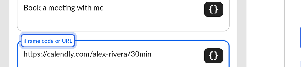 Embed section with heading, scheduling link, width and height filled in