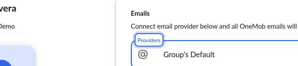 Providers dropdown in the Emails section listing Group's Default, Office 365 and Gmail