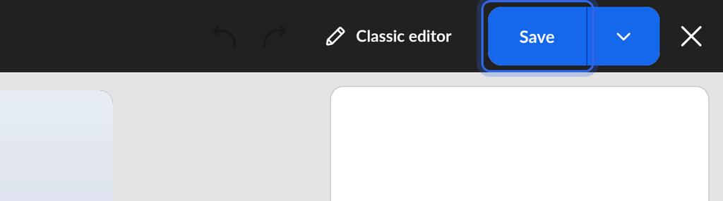 Editor footer showing the Save button with a small dropdown arrow next to it.