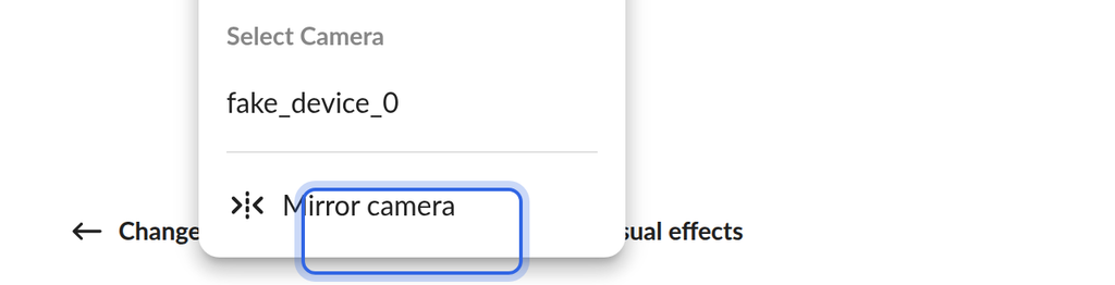 Recorder Settings popover listing microphones and cameras with a check on the active one, and Mirror camera