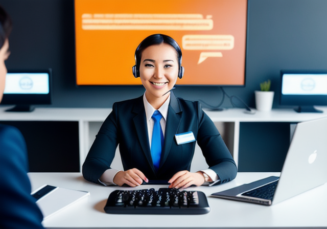 A customer service representative using a chatbot to communicate with customers