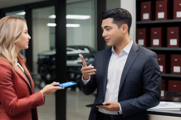Sales rep explaining features and benefits