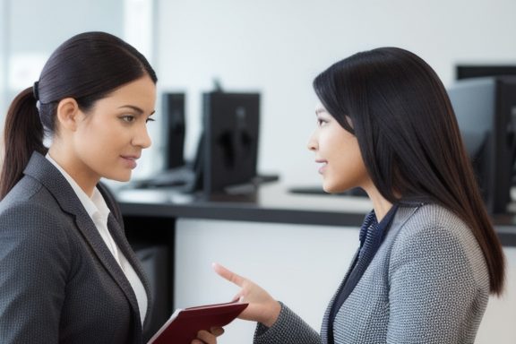 Sales representative having a conversation with a potential customer