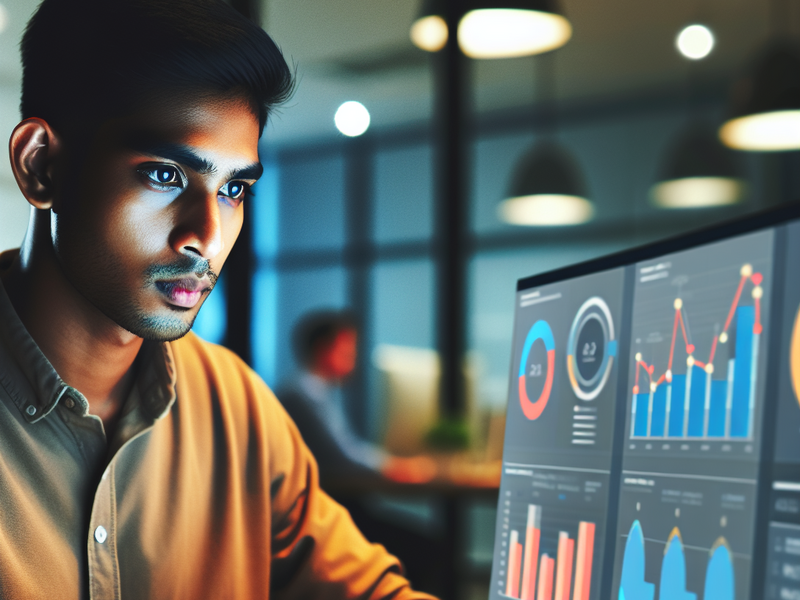 Marketer analyzing campaign data on a dashboard