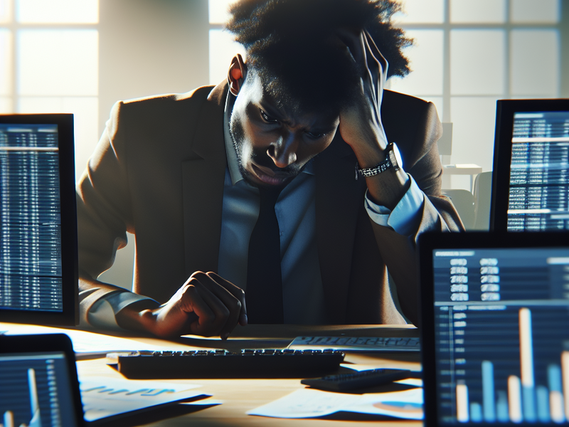 Frustrated marketer analyzing sales data