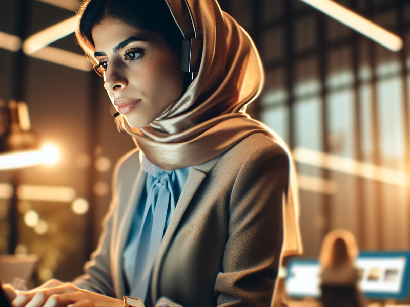 Sales professional using OneMob in a modern office setting