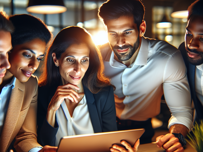 Sales team reviewing interactive microsite